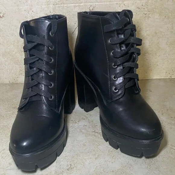 Combat Boots Bamboo Ankle Booties BAMBOO Shoes Black Platform